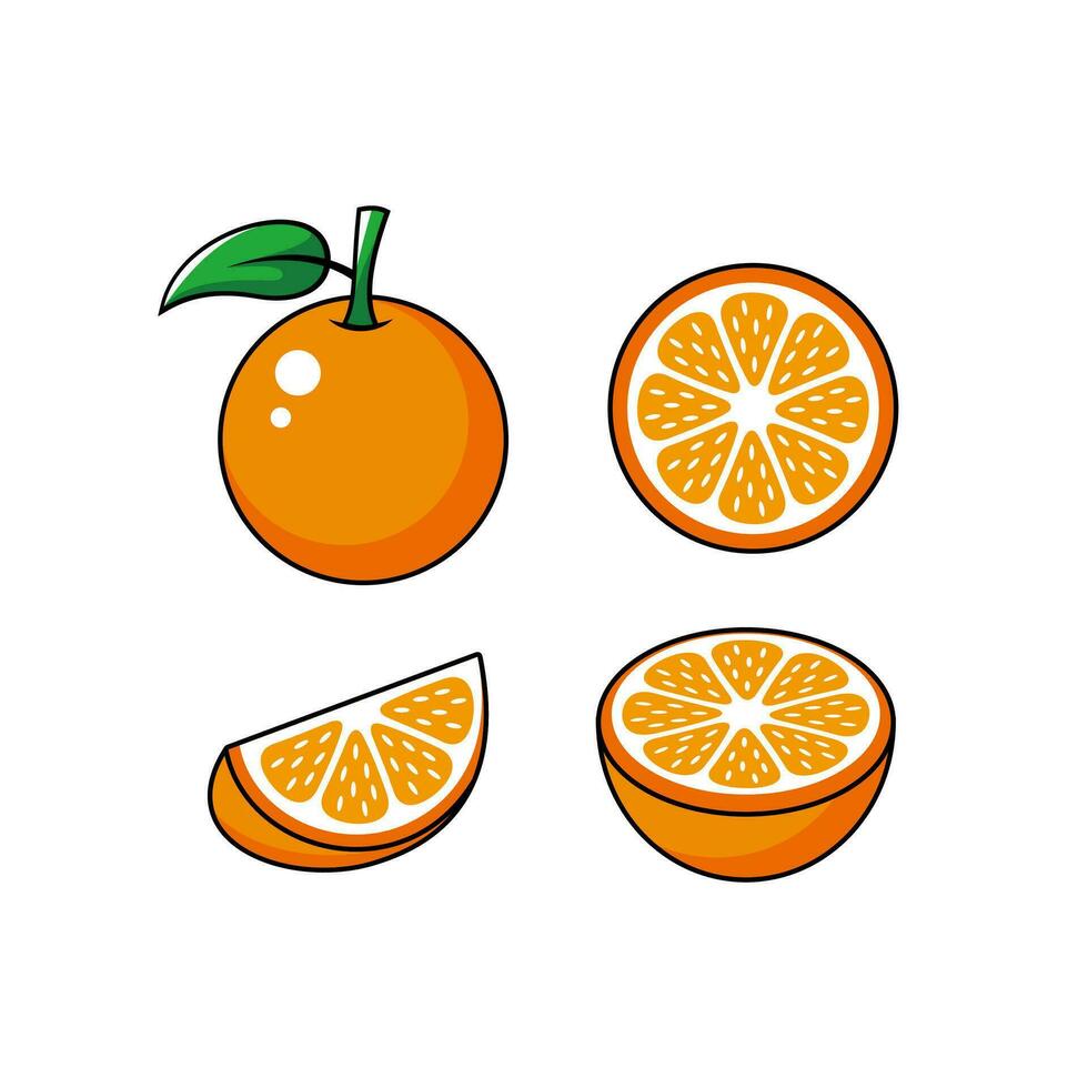 reeks van gemakkelijk vlak oranje fruit illustratie ontwerp, vers oranje fruit element met geschetst stijl sjabloon vector