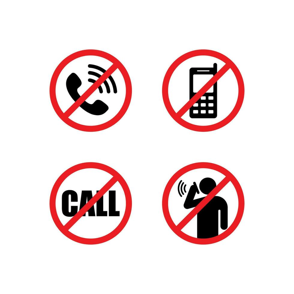 Nee telefoontje teken illustratie vector, divers Nee telefoontje symbool met rood verboden teken vector