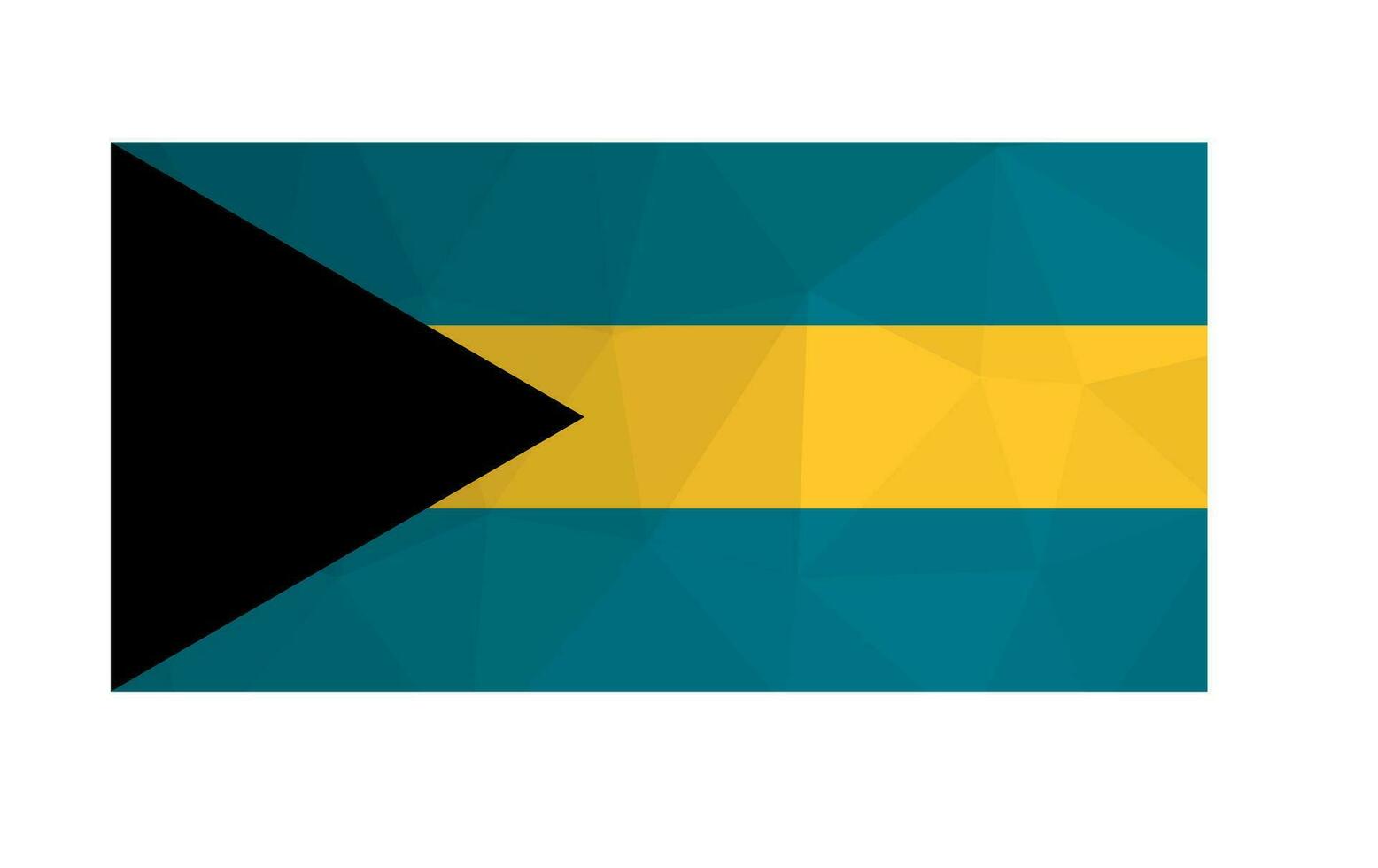 vector geïsoleerd illustratie. nationaal vlag met zwart driehoek, bands van aquamarijn en goud. officieel symbool van Bahamas. creatief ontwerp in laag poly stijl met driehoekig vormen. helling effect.