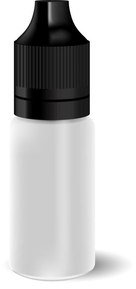 blanco wit vapen vloeistof druppelaar fles met zwart kap. geneeskunde pot voor oog druppels. hq eps illustratie mockup sjabloon. vector