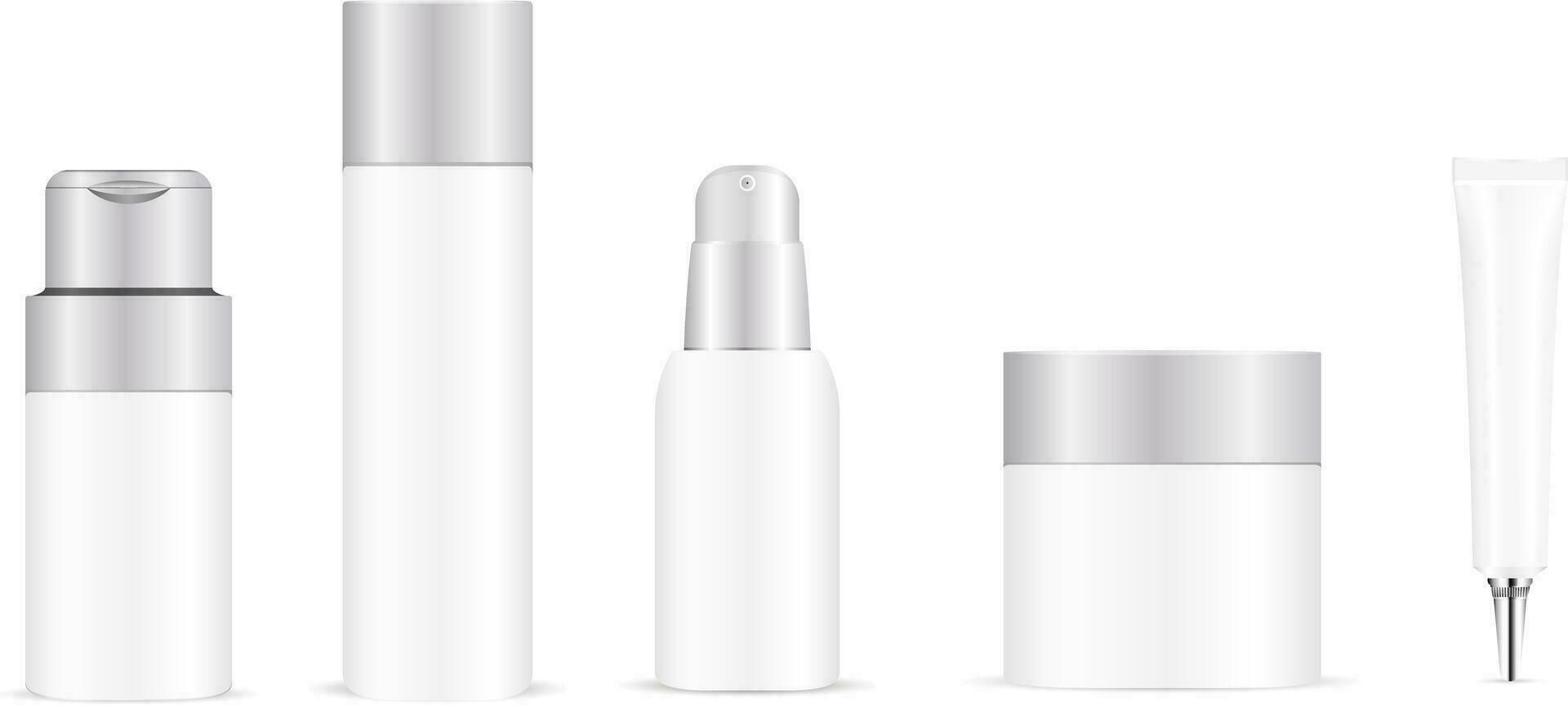 wit fles mockup sjabloon voor haar- zorg of huid zorg producten. vector illustratie set.