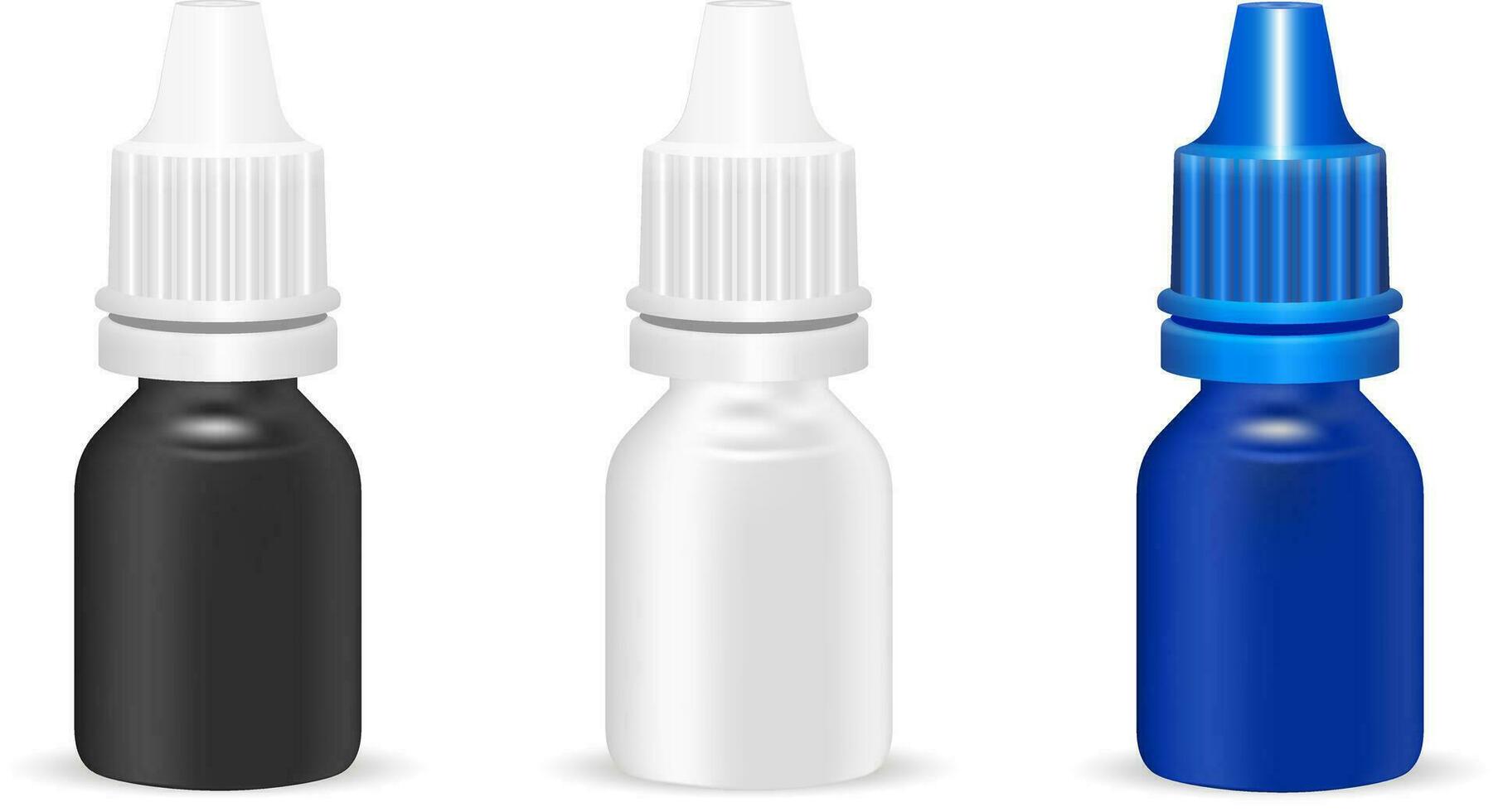 reeks van verschillend kleur geneeskunde druppelaar flessen. blanco plastic pipet containers. hq eps10 vector model.