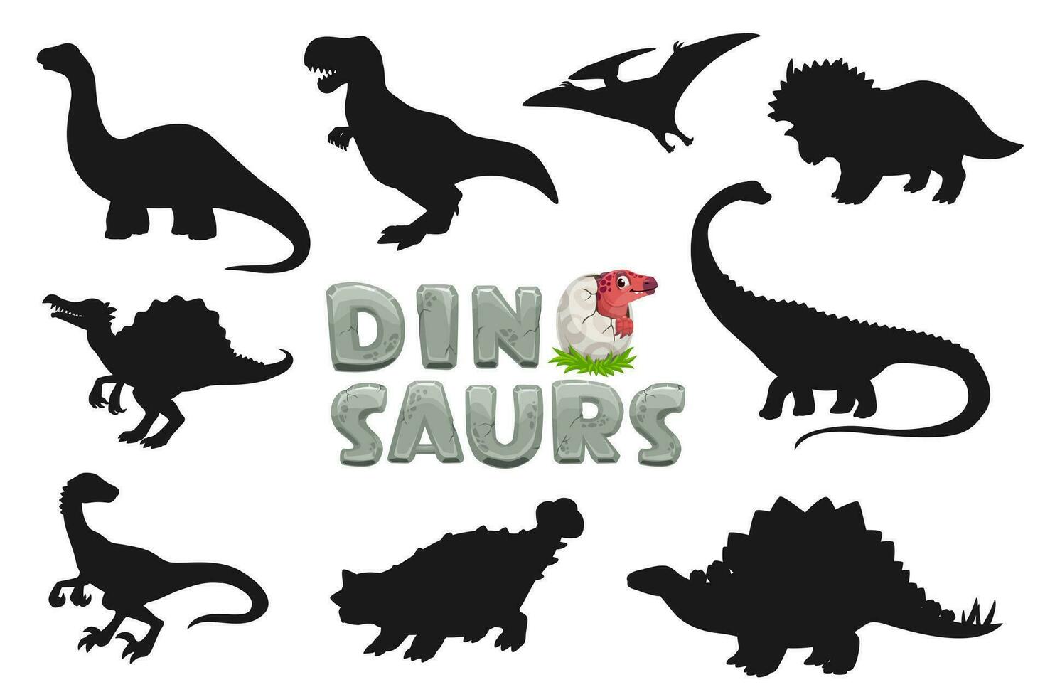 tekenfilm dinosaurus komisch tekens silhouetten vector