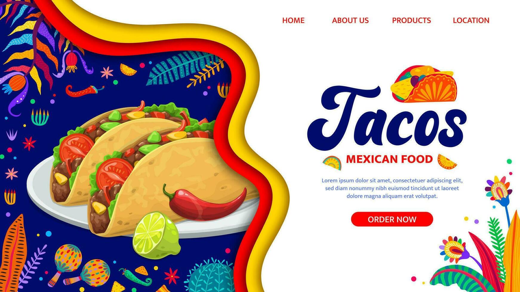 papier besnoeiing landen bladzijde met Mexicaans taco's voedsel vector