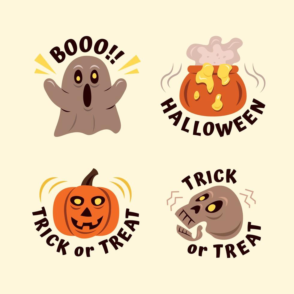 set handgetekende halloween-labels met spookachtige elementen. vector