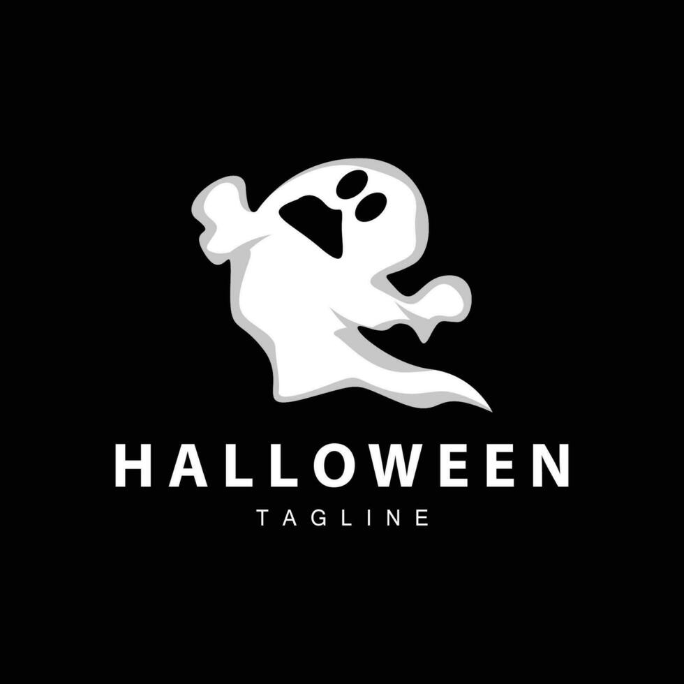 spookachtig geest logo, gemakkelijk halloween tekenfilm duivel ontwerp illustratie sjabloon zwart achtergrond vector
