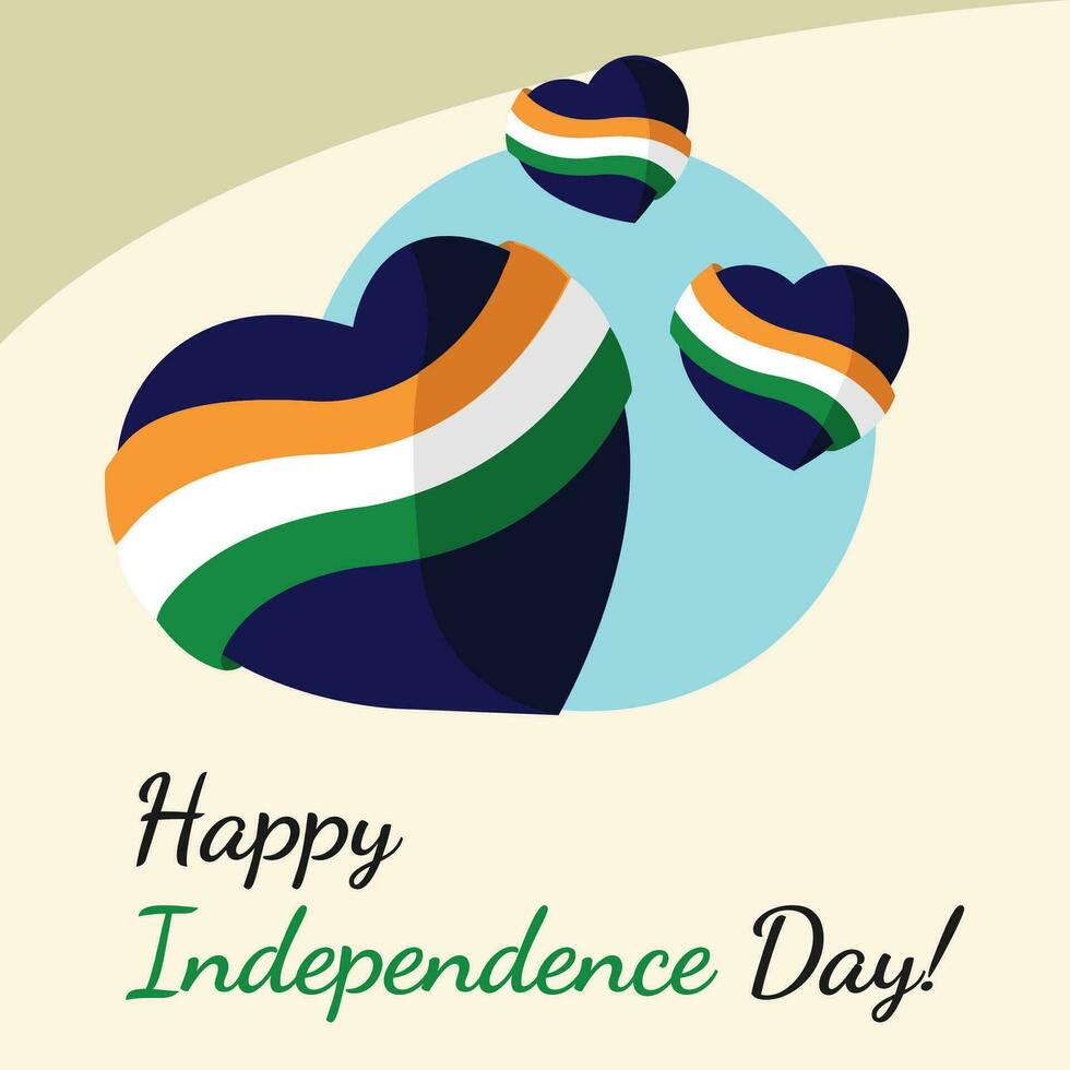 gelukkig Indië onafhankelijkheid dag poster met hart vormen en vlaggen van Indië vector