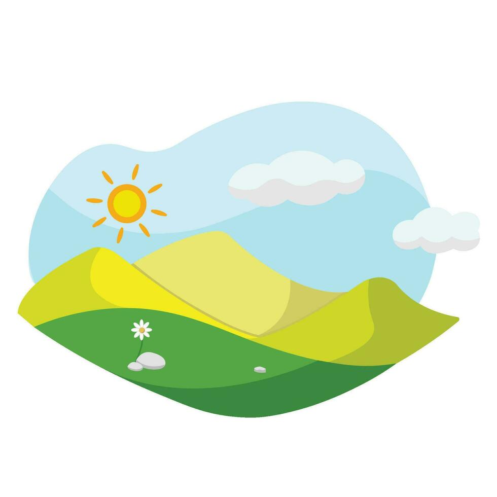 geïsoleerd zomer landschap met zon en heuvels vector illustratie