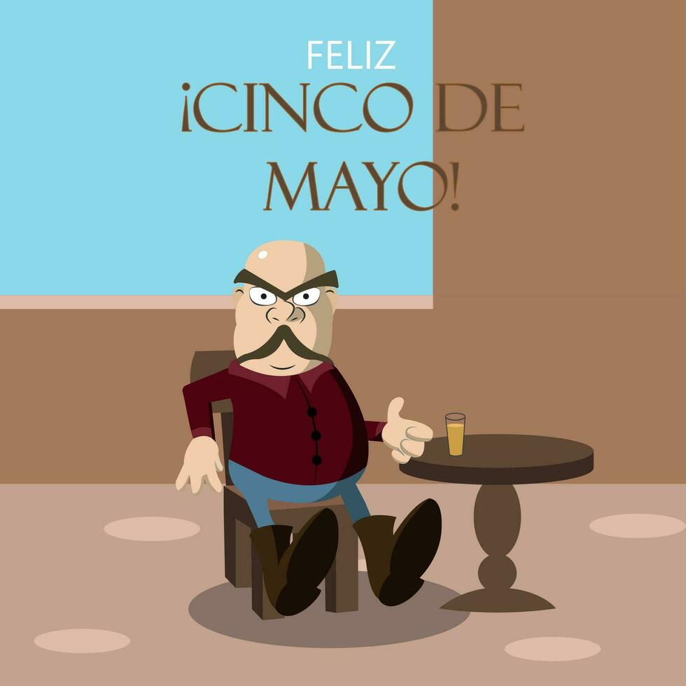 boos mannetje tekenfilm drinken Aan een tafel cinco de mayo vector illustratie