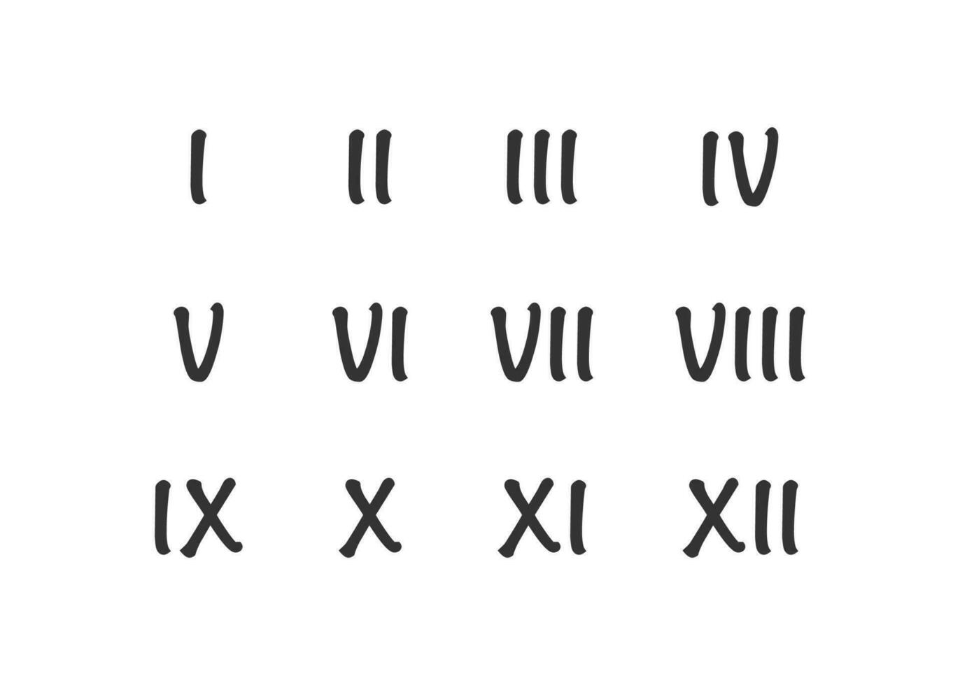 Romeins cijfers icoon set. aantal 1-12 vector