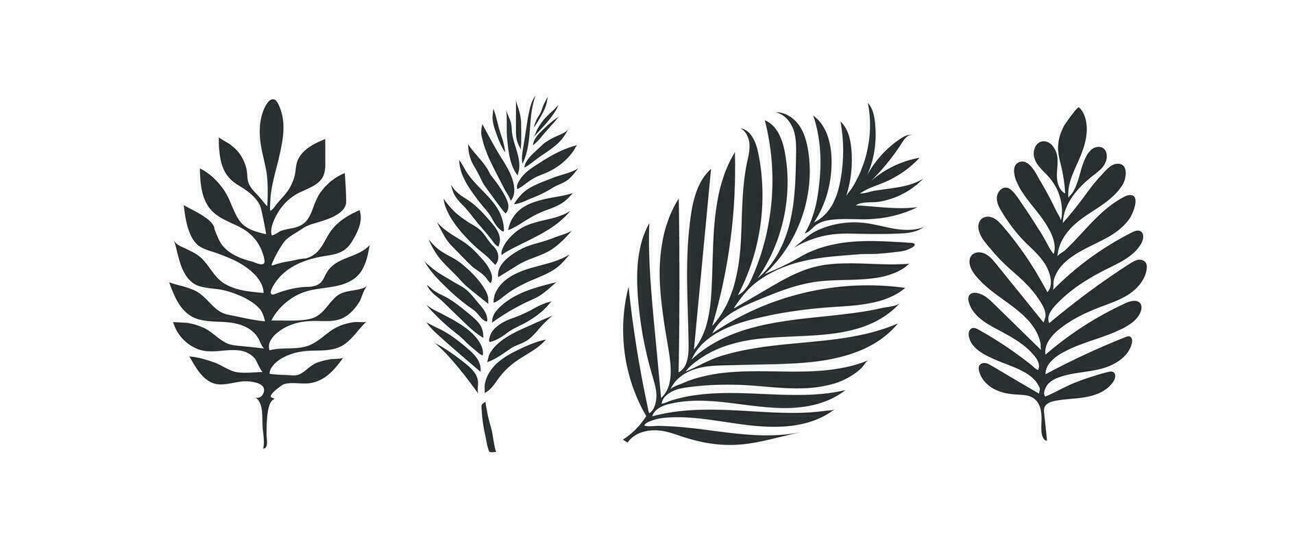 vlak mooi palm boom blad reeks silhouet icoon. vector illustratie reeks