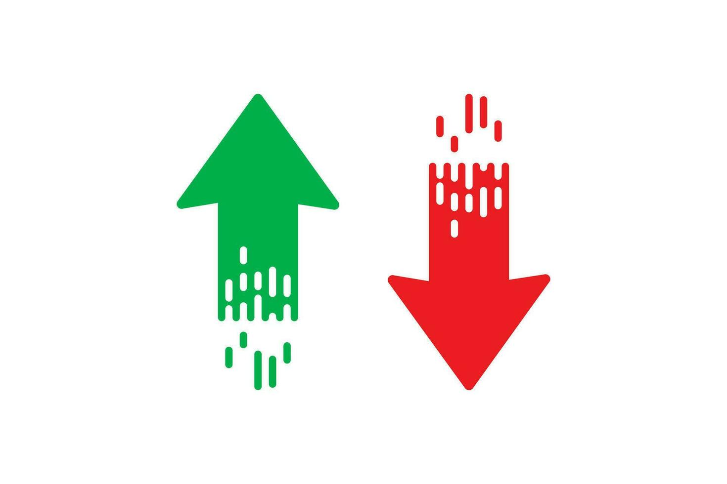 vliegend rood omlaag, groen omhoog pijlen icoon. wijzer vector