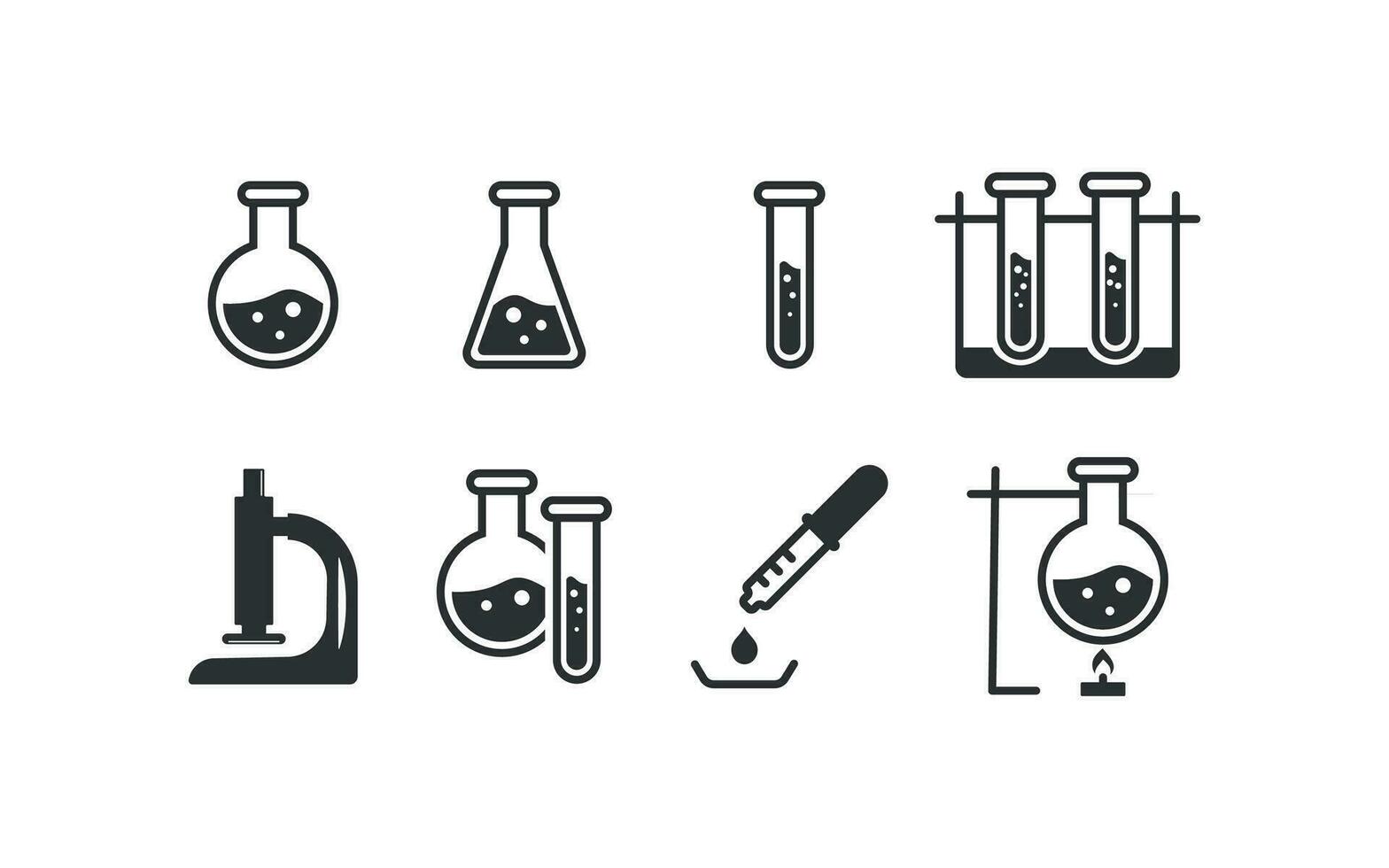 scheikunde icoon set. wetenschap illustratie symbool. teken test buizen vector