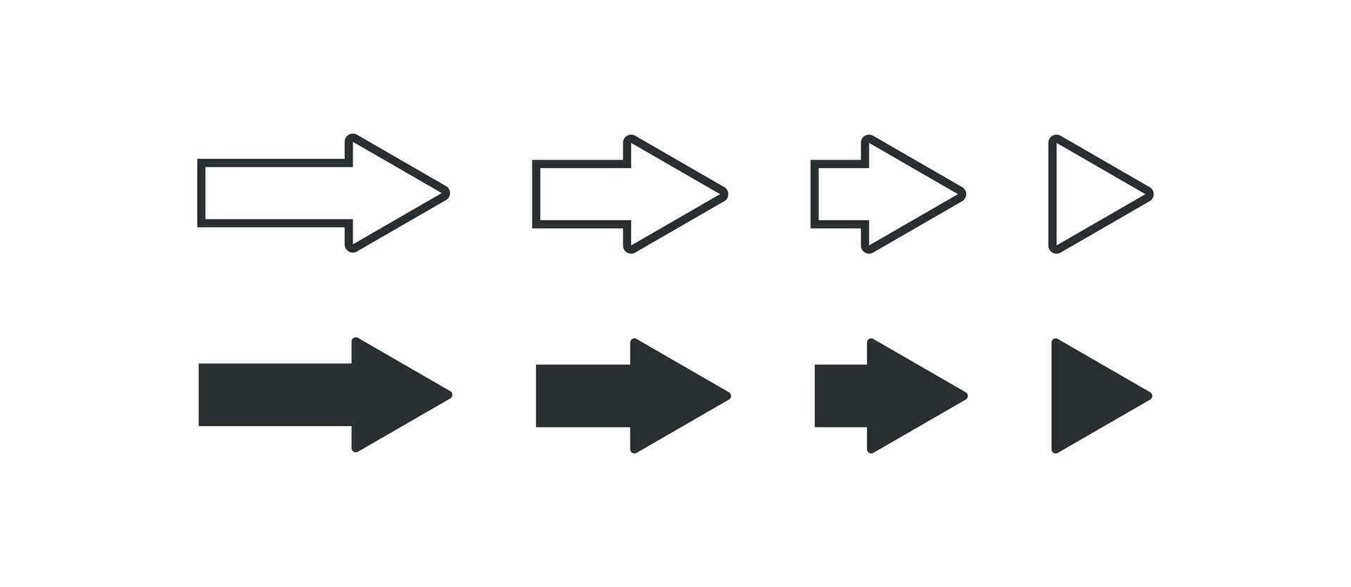 pijl Rechtsaf icoon set. aanwijzers vector