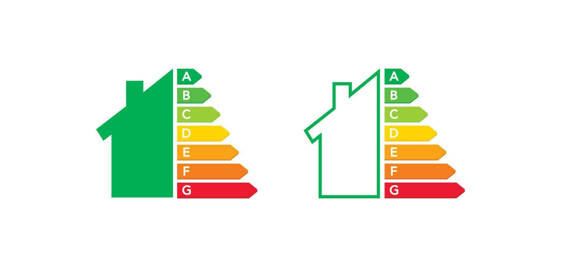 energie rendement beoordeling icoon. eco huis concept illustratie symbool. teken certificaat tabel vector