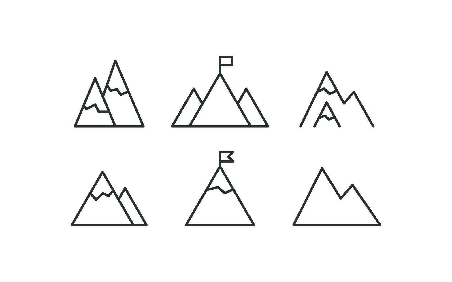 bergen lijn icoon set. heuvel en vlag illustratie symbool. teken zege vector