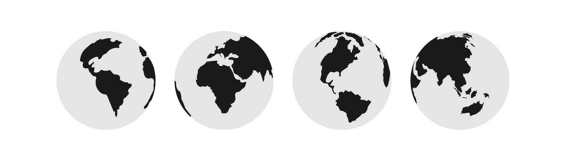 aarde wereldbol icoon set. aarde halfrond met continenten illustratie symbool. teken wereld kaart vector