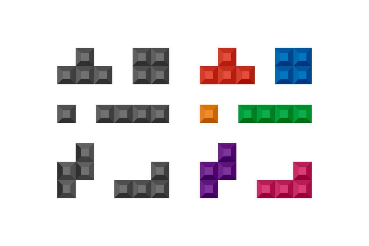 bloks icoon set. blokken spel illustratie symbool. teken kleur puzzel vector