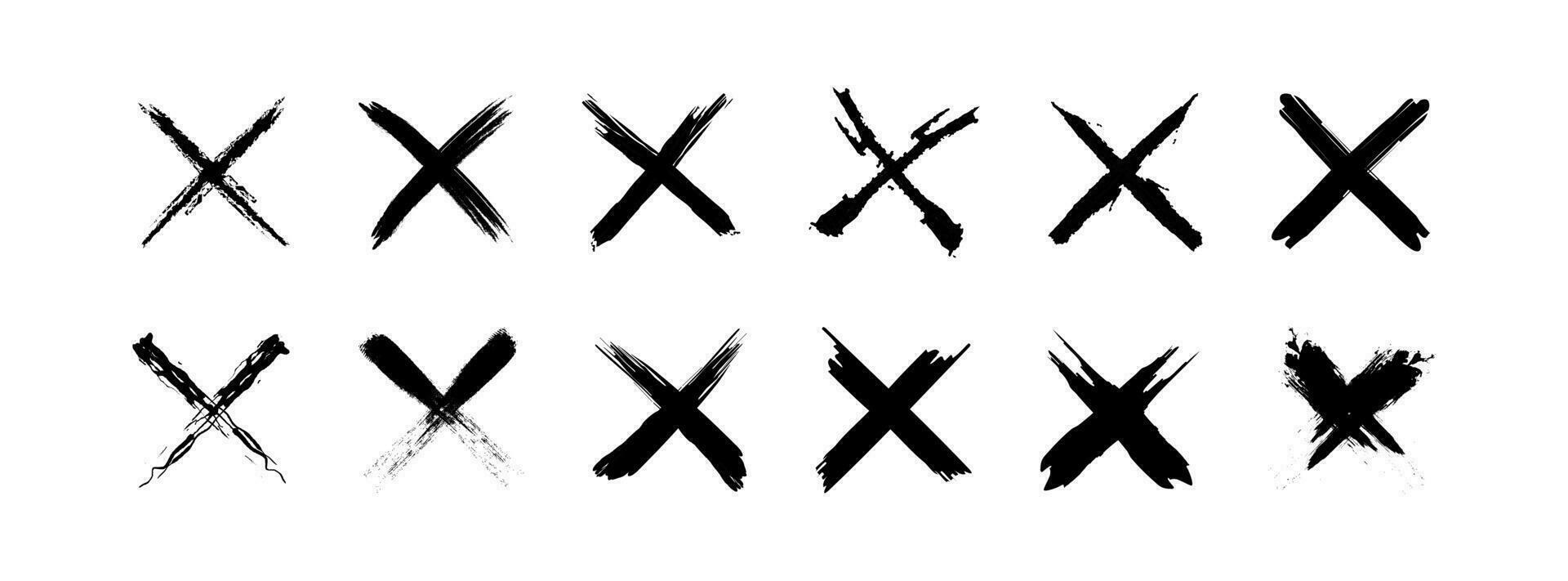 kruis mis geschilderd met een borstel icoon set. verzameling geschilderd X merken symbool. teken verf vector vlak.