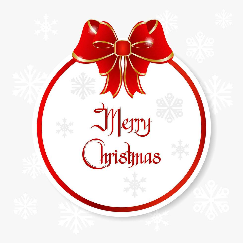 Kerstmis ronde banier met een gouden boog Aan een achtergrond met sneeuwvlokken. banier met felicitatie- tekst, vector