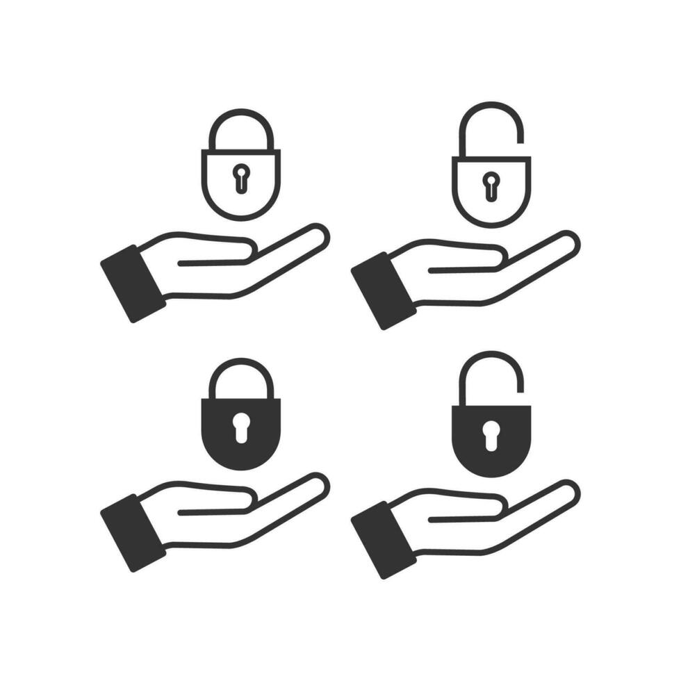 hangslot Aan Open hand- icoon. hand- en slot symbool. teken privacy vector. vector