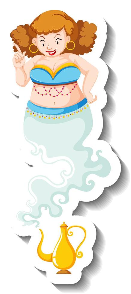 genie dame komt uit magische lamp stripfiguur sticker vector