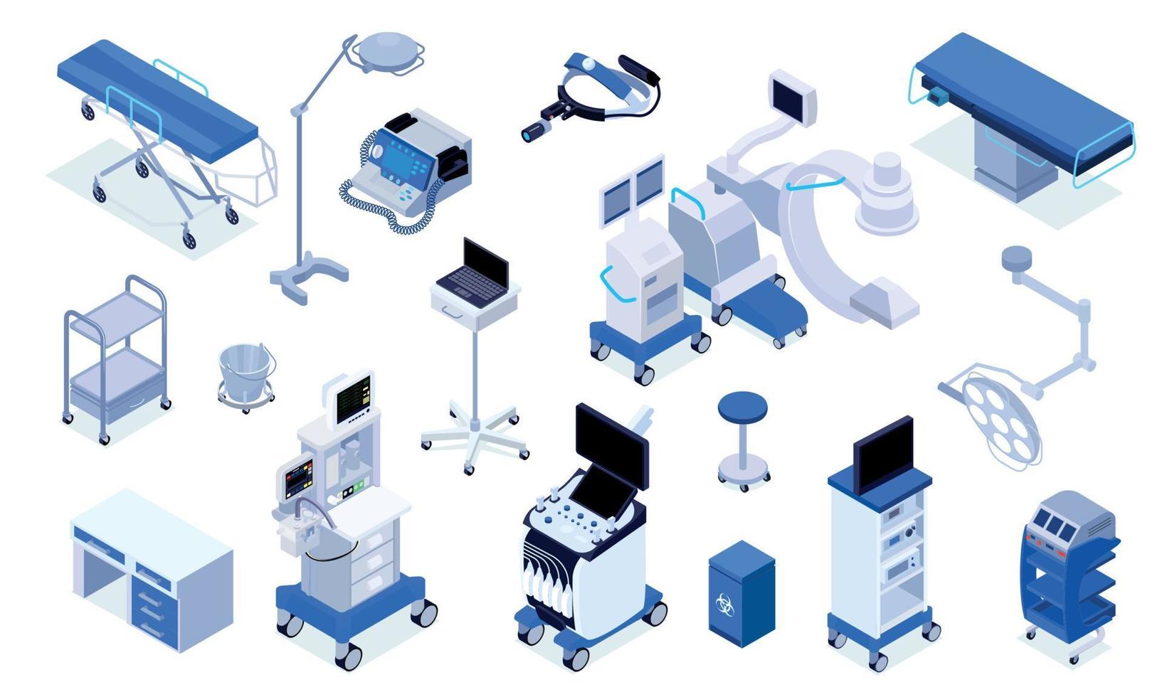 operatiekamer isometrische set vector