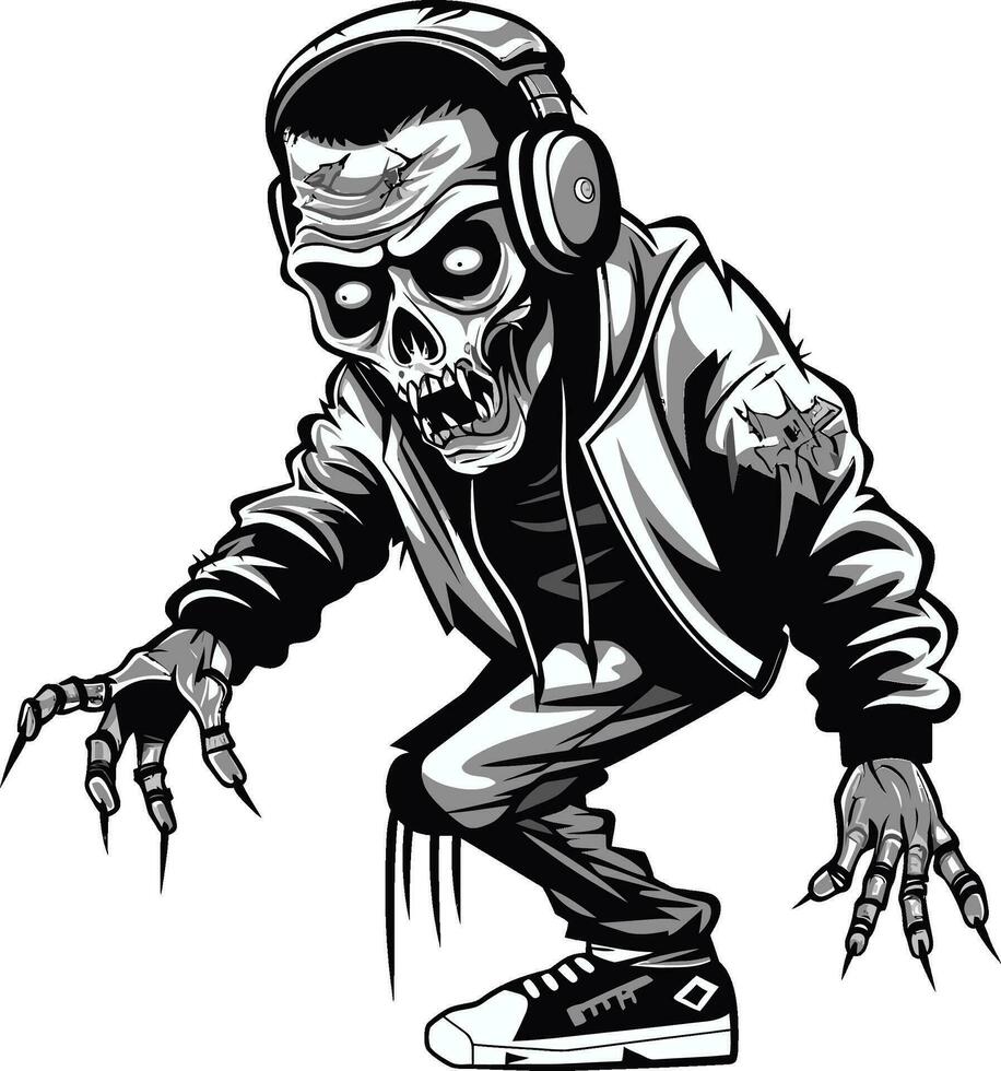 griezelig mic laten vallen zombie heup hop icoon zombie vers draaikolk heup hop vector ontwerp