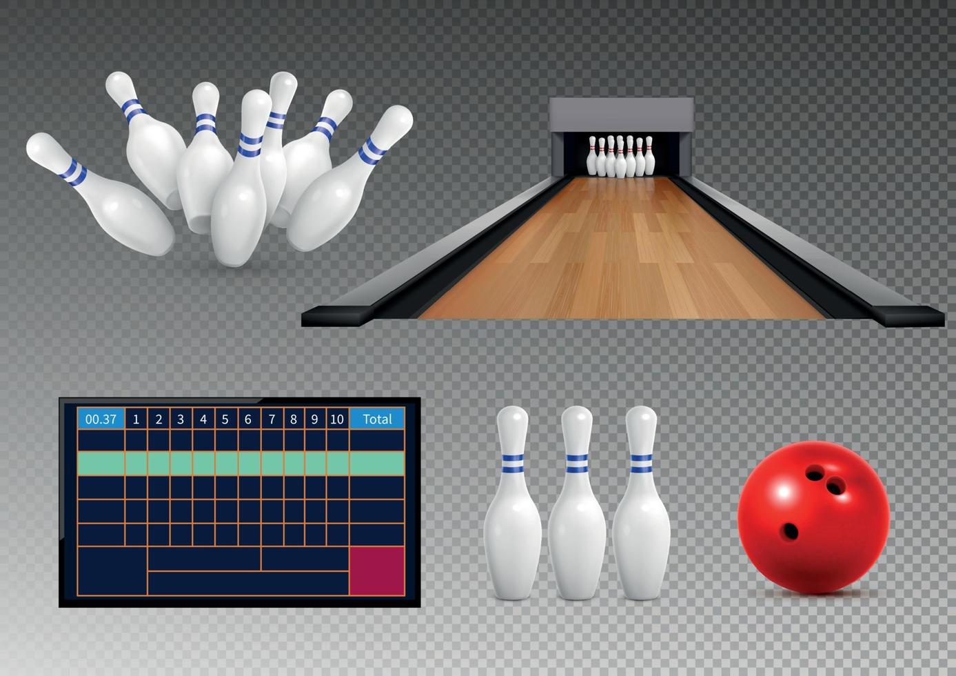 bowling realistische icon set vector