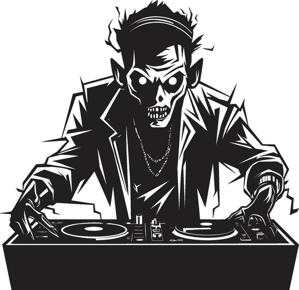 zombie dj ritme laten vallen vector ontwerp zombie spinnen sessie vector icoon