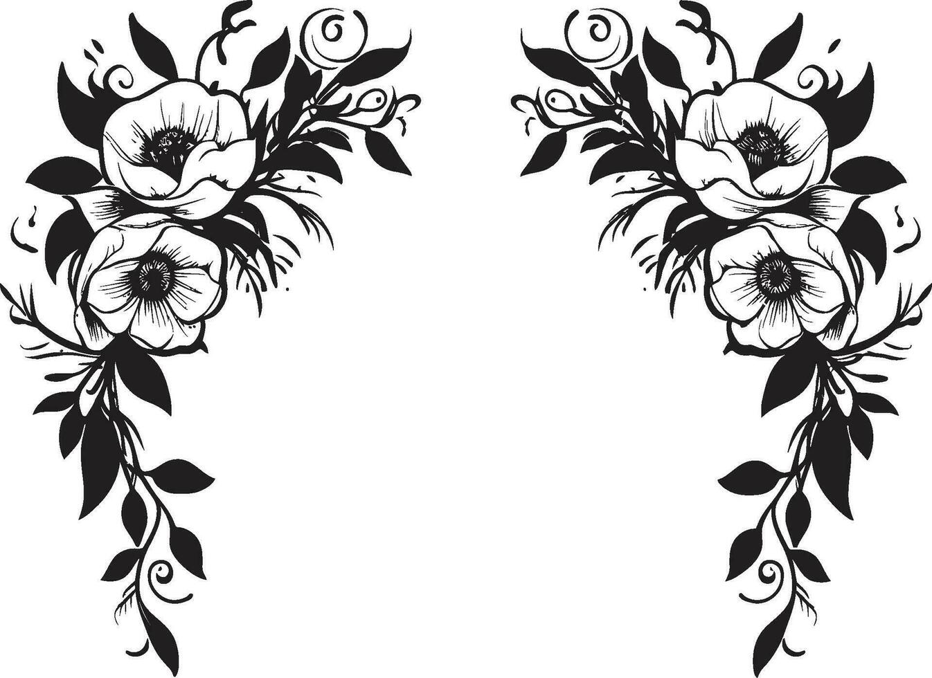 betoverend middernacht bloemen kader zwart icoon dynamisch noir bloem borderline vector embleem