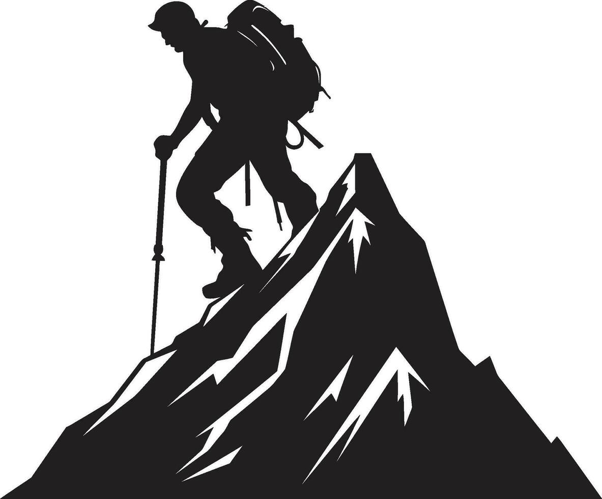 bergbeklimmen avontuur vector ontwerp alpine ontdekkingsreiziger zwart icoon