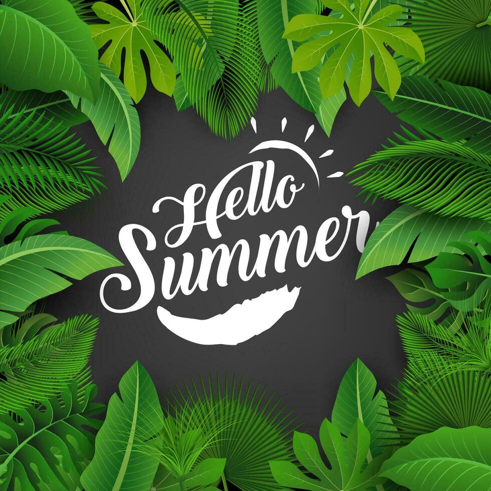 Hallo zomer teken met tropisch bladeren. geschikt voor zomer concept, vakantie, en zomer vakantie, vector illustratie