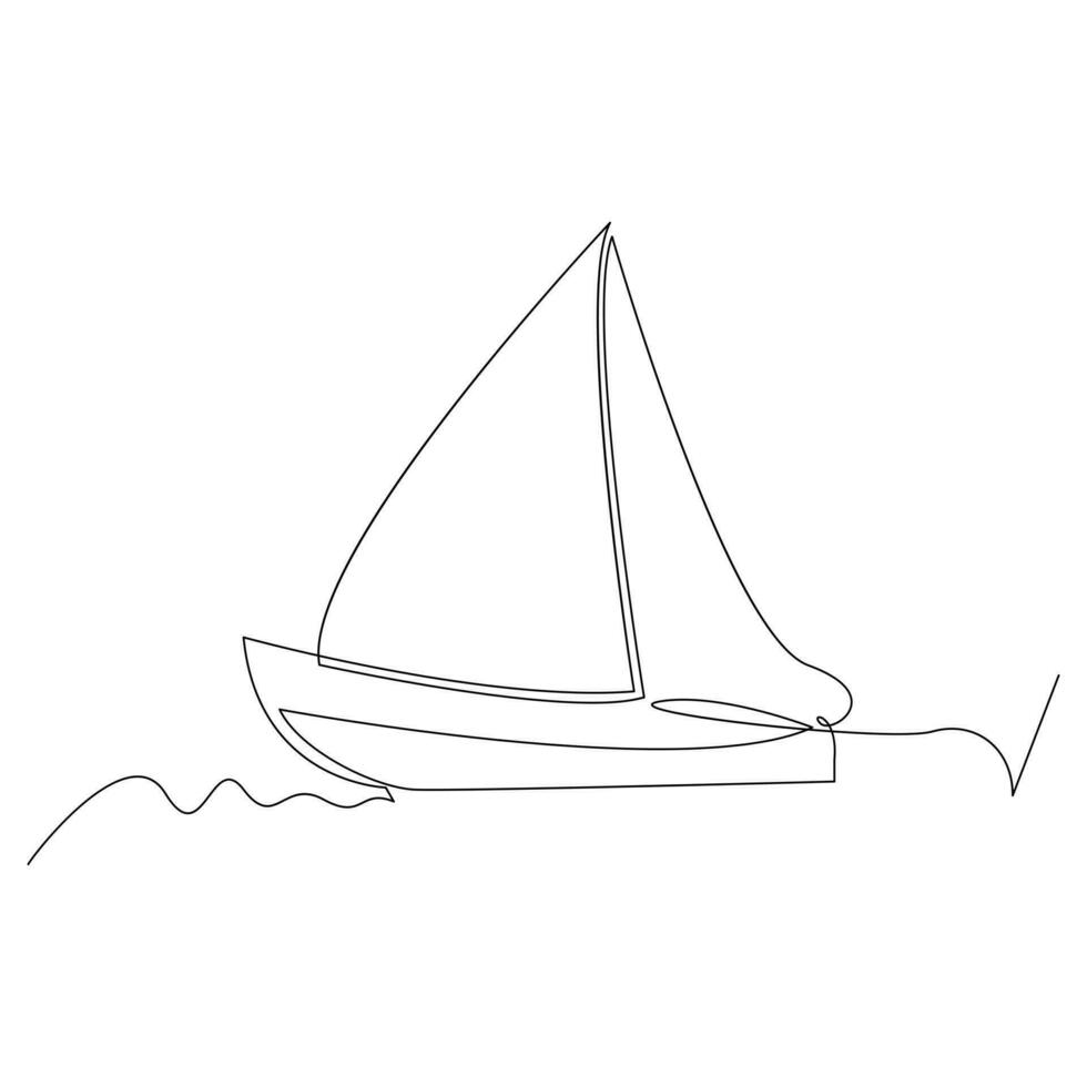 zee zeilboot doorlopend een lijn vector kunst tekening en illustratie