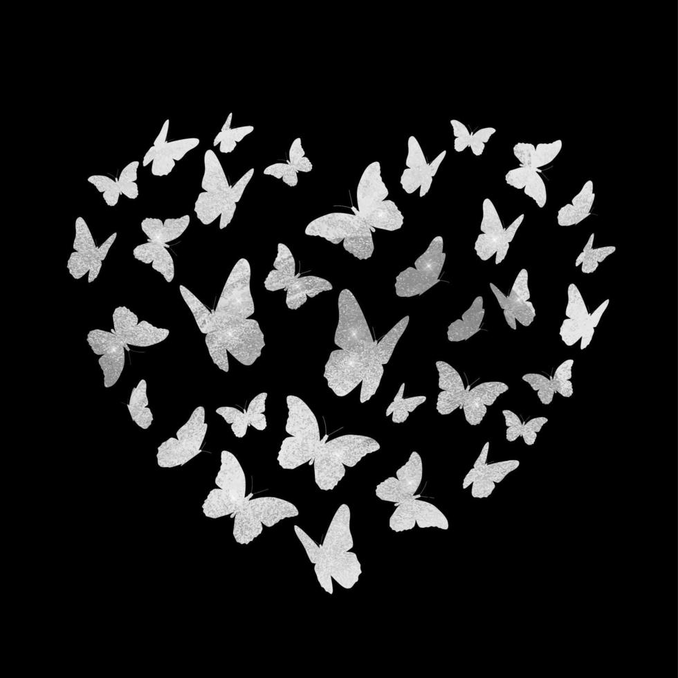 beautifil vlinder sitver hart silhouet achtergrond. Valentijnsdag vector