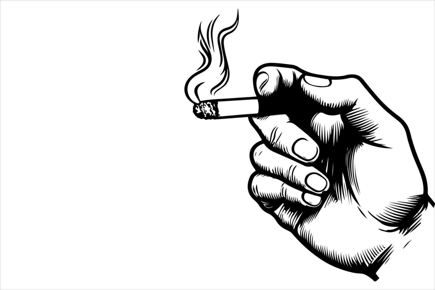 schetsen hand- Holding sigaret met zwart lijn vector illustratie Aan geïsoleerd in wit achtergrond