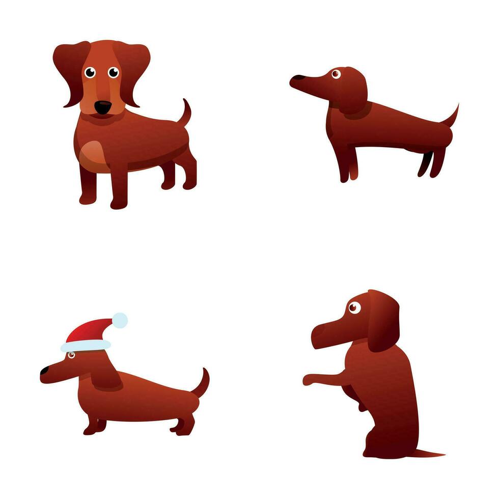 teckel pictogrammen reeks tekenfilm vector. teckel hond in actie vector