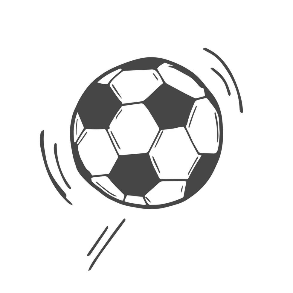 vliegend bal. grafisch zwart schetsen met Europese Amerikaans voetbal of voetbal bal en tekst Aan wit achtergrond. vector illustratie.