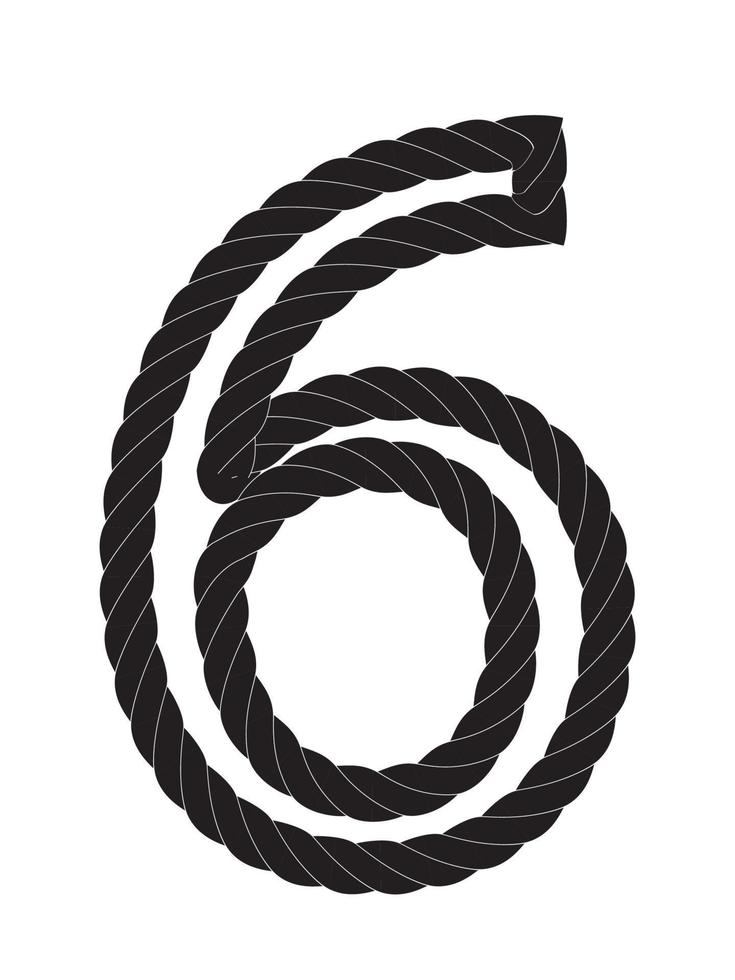 zwart-wit nummer zes gemaakt van touw vector