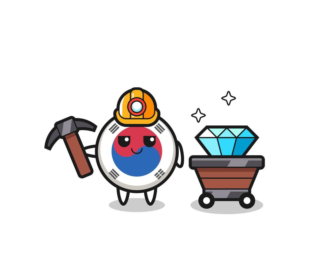 karakterillustratie van de vlag van Zuid-Korea als mijnwerker vector