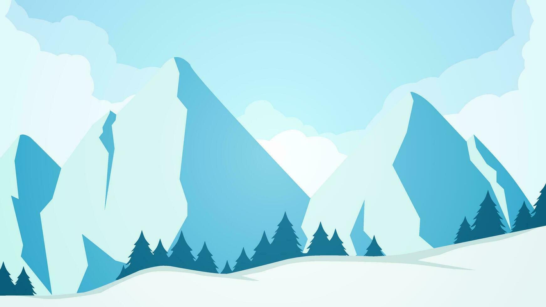 besneeuwd berg landschap vector illustratie. landschap van sneeuw gedekt berg in winter seizoen. winter berg panorama voor achtergrond, behang of illustratie