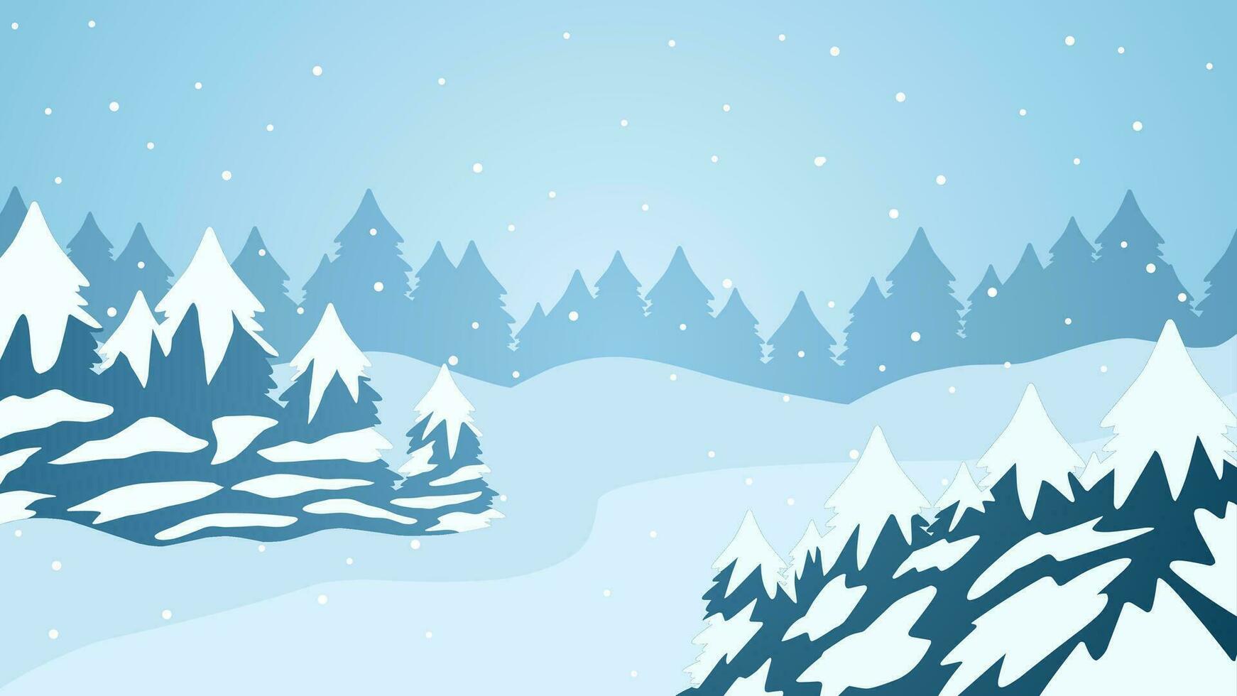 winter pijnboom Woud landschap vector illustratie. landschap van sneeuw gedekt naald- in verkoudheid seizoen. besneeuwd pijnboom Woud panorama voor achtergrond, behang of illustratie