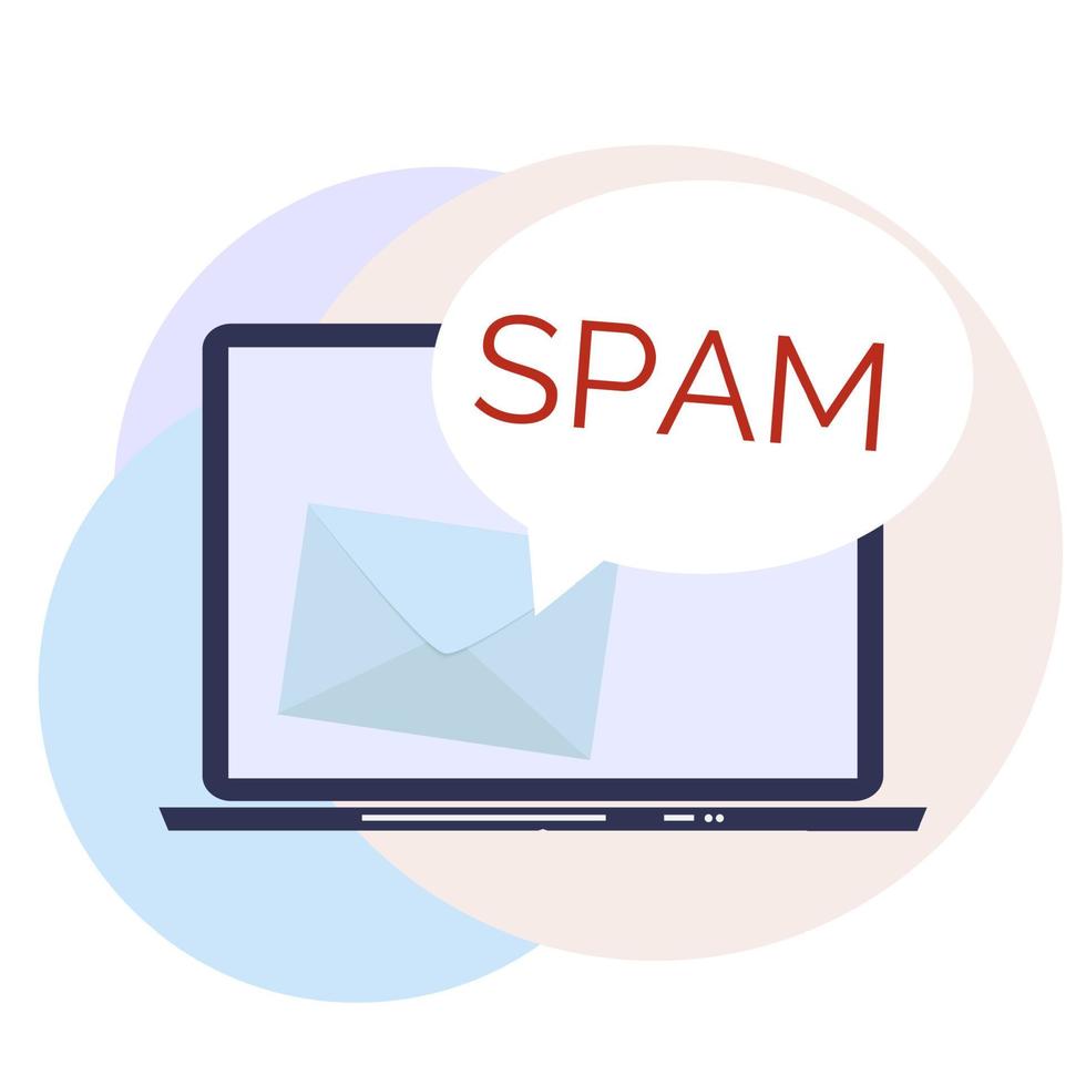 envelop met spam. spam-e-mailwaarschuwingsvenster op laptopscherm. vector