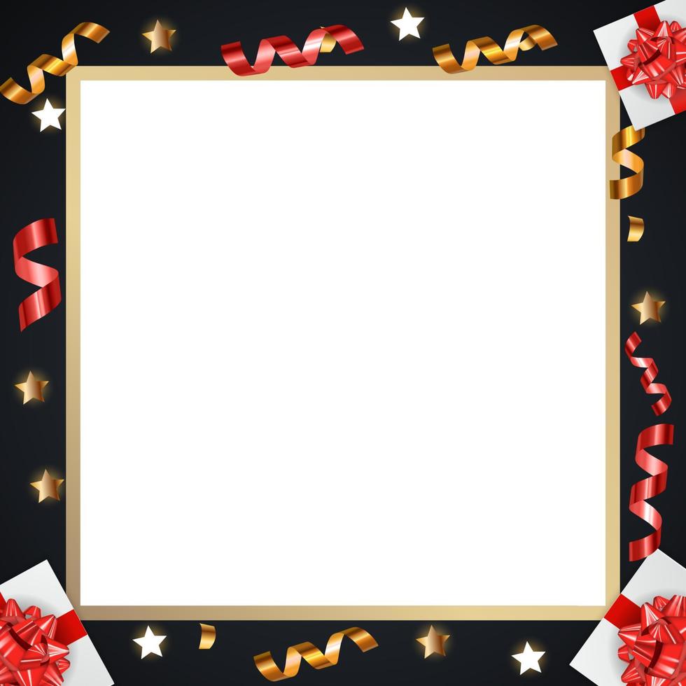 abstracte gouden glanzende frame achtergrond met geschenken en klatergoud vector