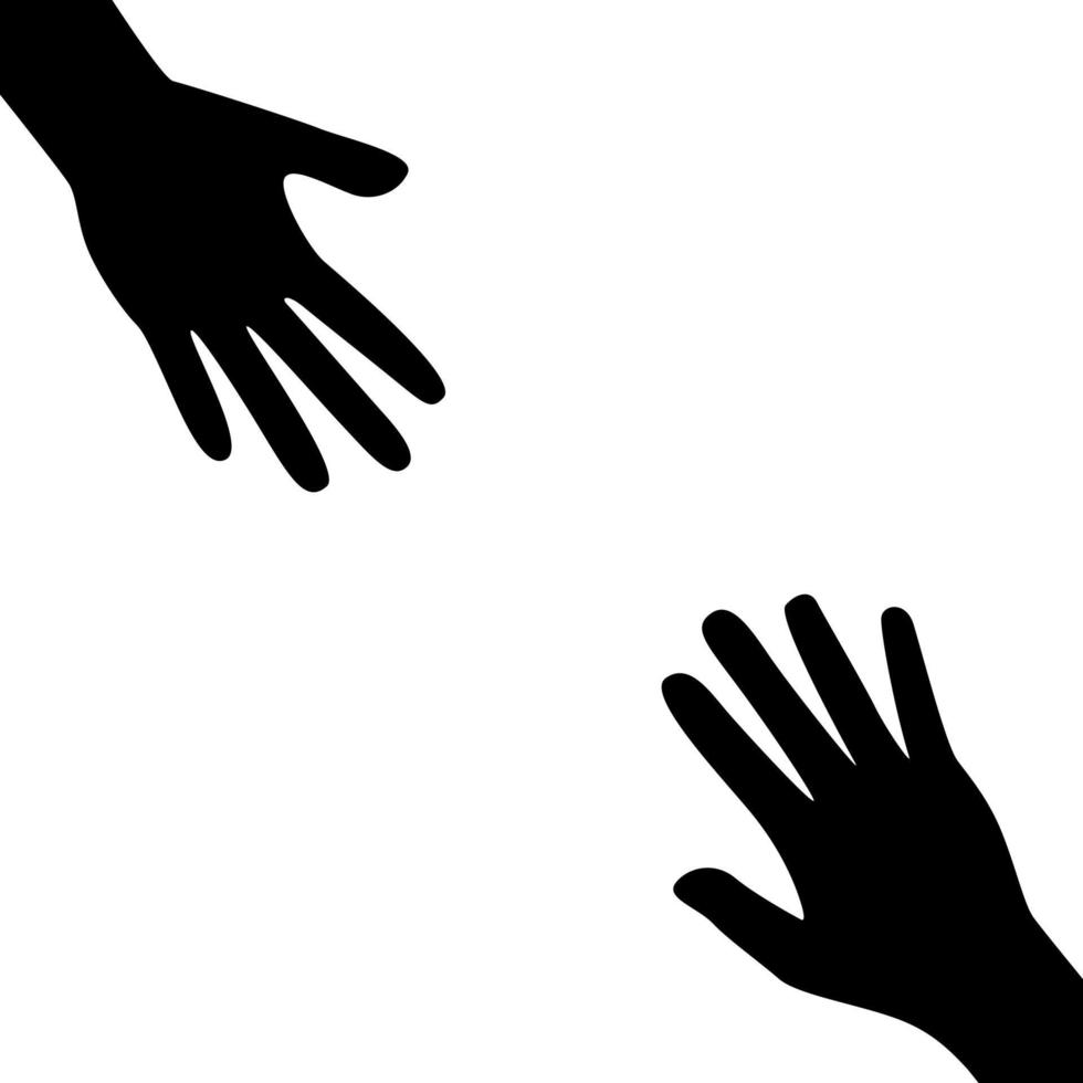 twee handen silhouet naar elkaar reiken. vector illustratie