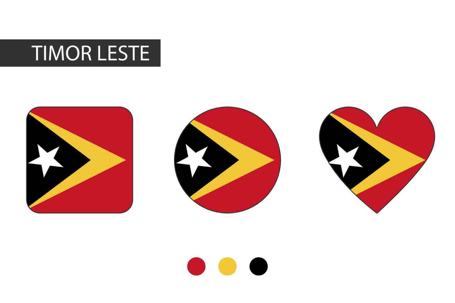 Timor leste 3 vormen vierkant, cirkel, hart met stad vlag. geïsoleerd Aan wit achtergrond. vector