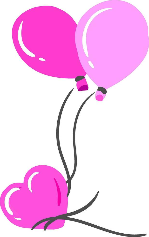 tinten van drie roze gekleurd ballonnen van verschillend vormen zijn met een uitroep Mark twee ovaal van vorm ballonnen zijn drijvend maar de een hart vorm ballon is aan het liegen Aan de grond vector kleur tekening of illustratie