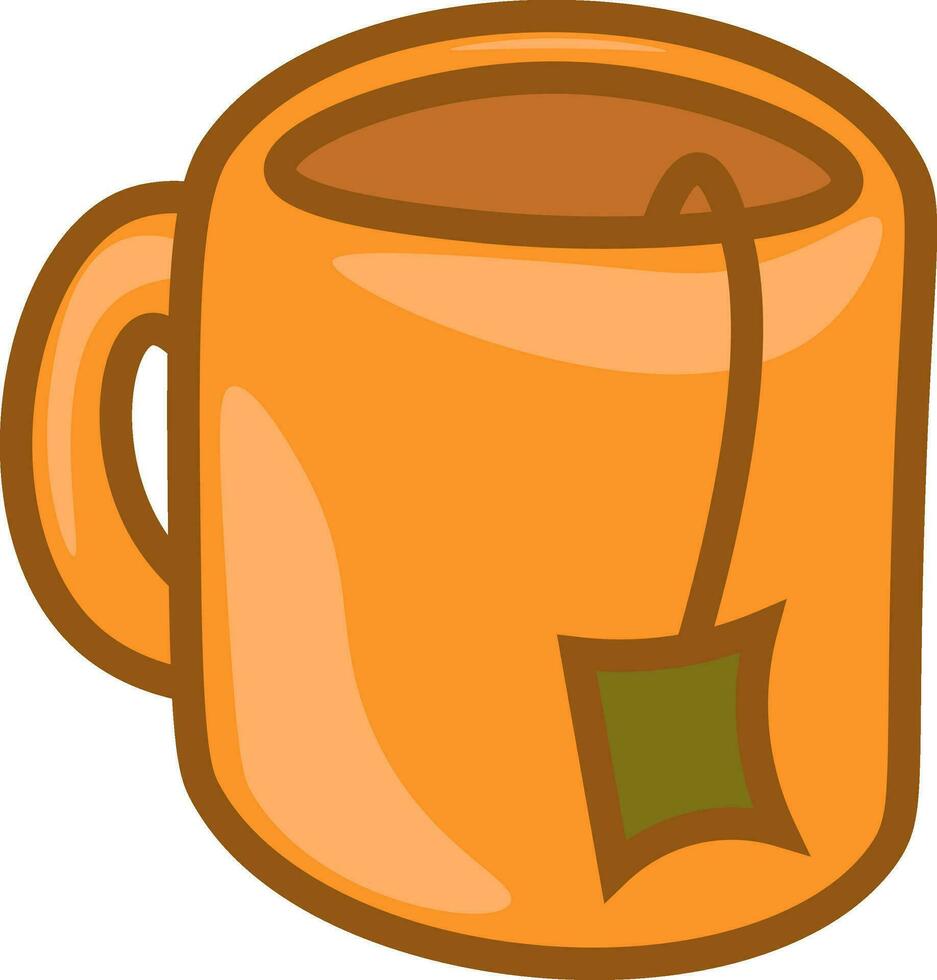 een thee zak gedoopt in een oranje thee moktheetijd vector of kleur illustratie