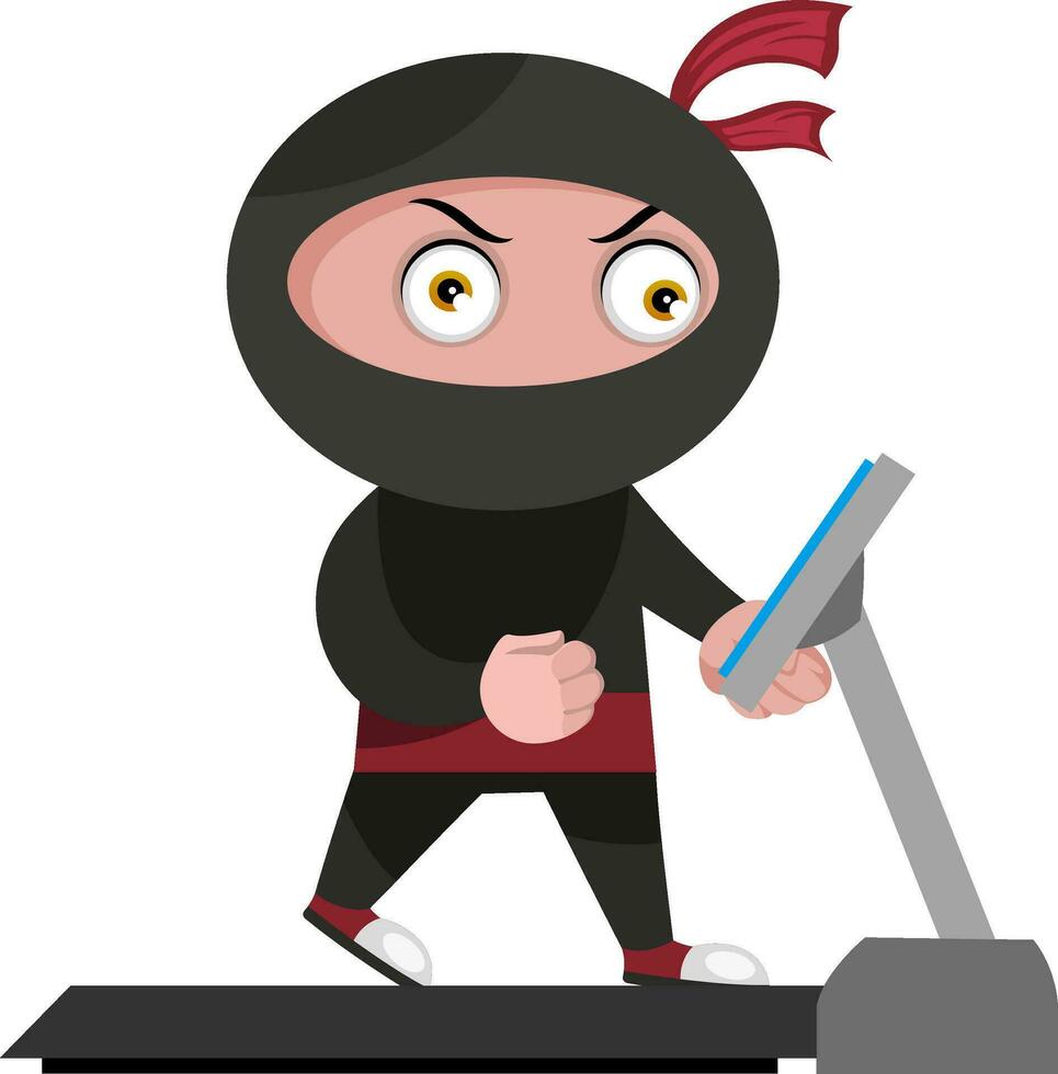 Ninja met loopband, illustratie, vector Aan wit achtergrond.
