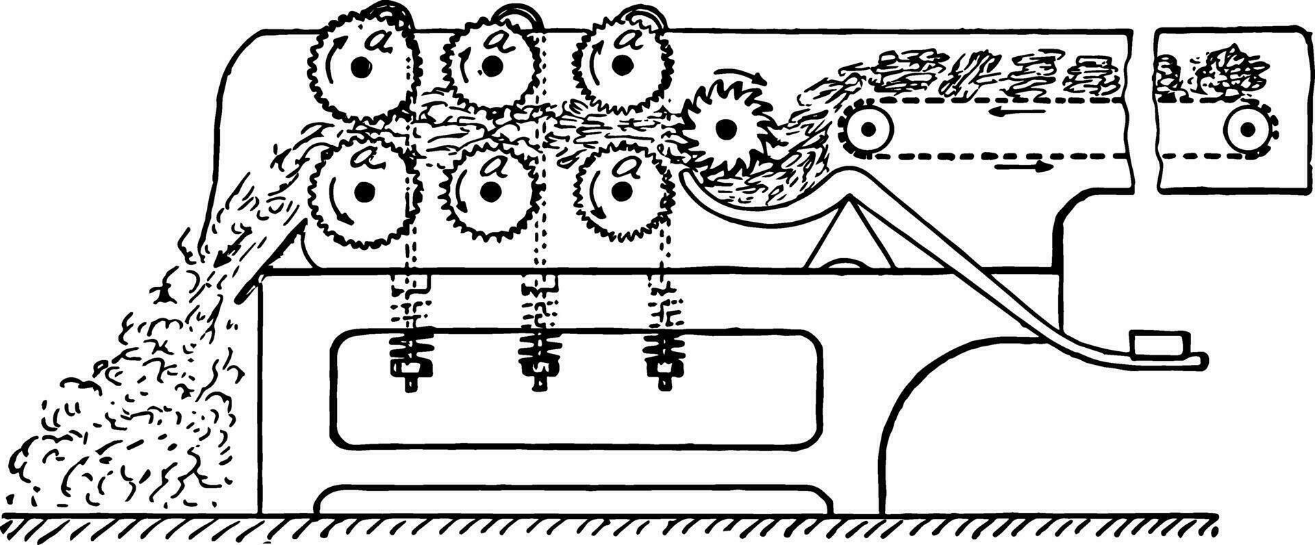 baal breken machine, wijnoogst illustratie. vector